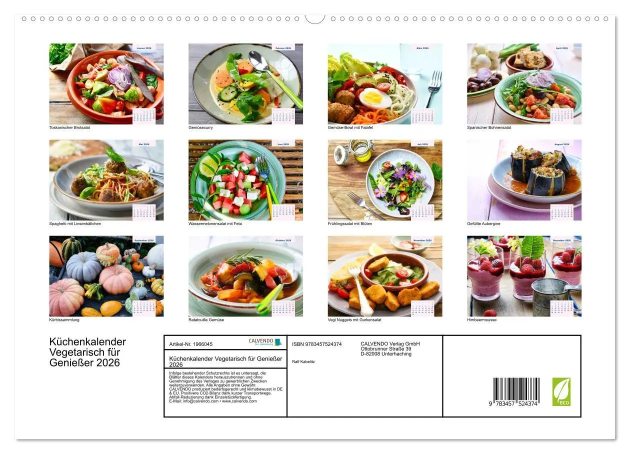 Bild: 9783457524374 | Küchenkalender Vegetarisch für Genießer 2026 (hochwertiger Premium...