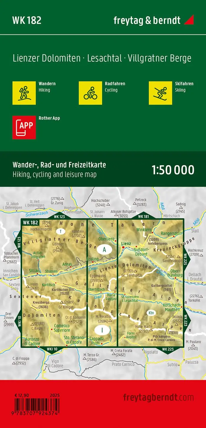 Rückseite: 9783707924374 | freytag &amp; berndt Wanderkarte WK 182 Lienzer Dolomiten, Lesachtal -...