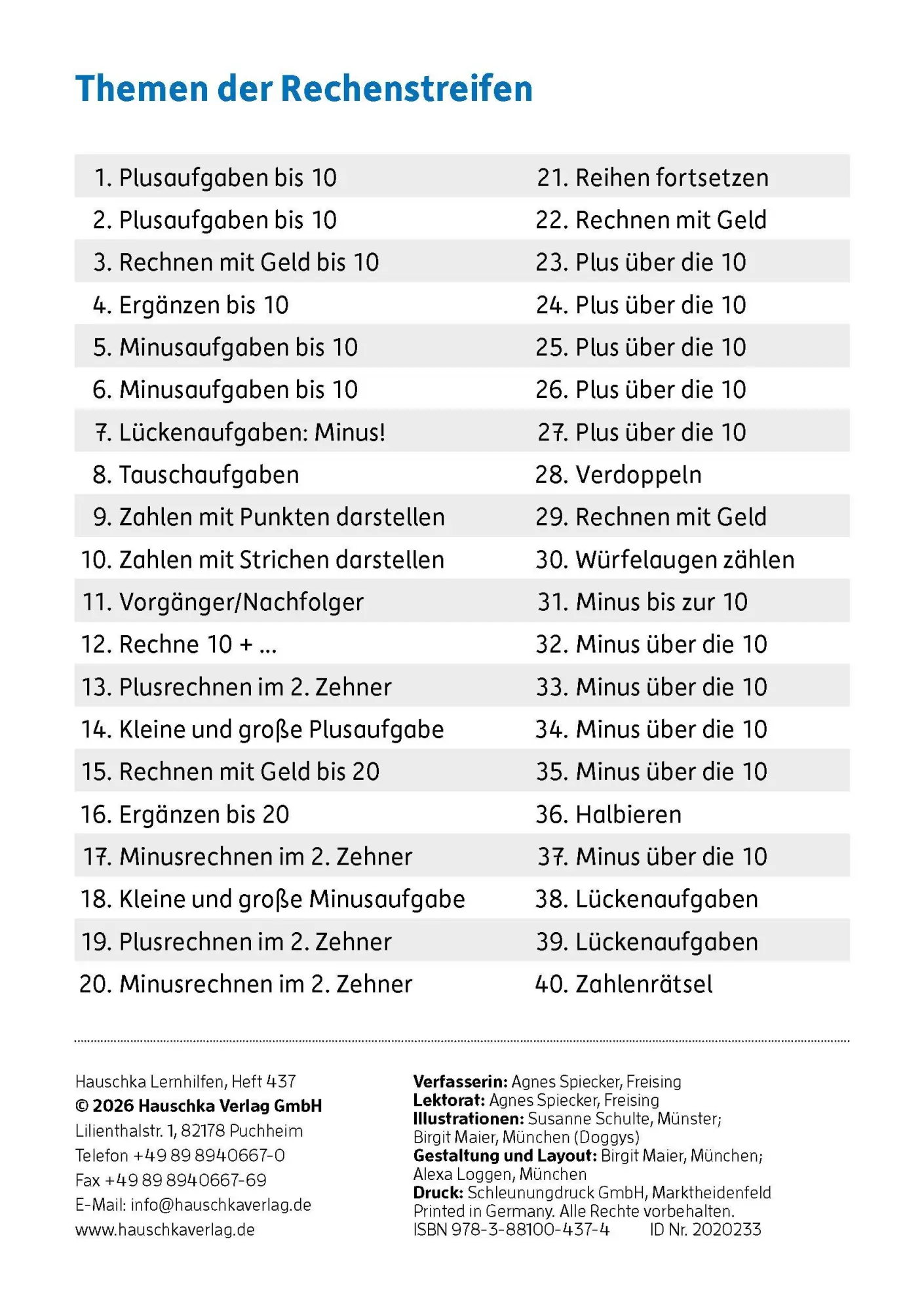 Bild: 9783881004374 | Meine Übungsstreifen Rechnen lernen - 1. Klasse: Zahlen bis 20 | 48 S.