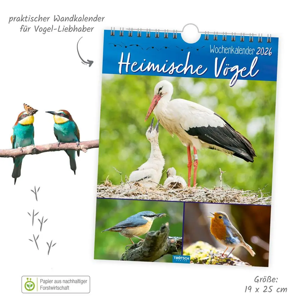 Bild: 9783988024374 | Trötsch Wochenkalender zum Hängen Heimische Vögel 2026 | Wandkalender