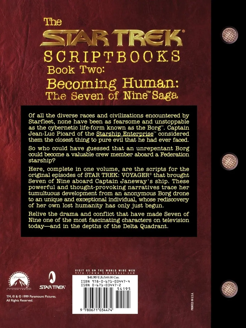 Rückseite: 9780671034474 | Becoming Human | The Seven of Nine Saga: Script Book #2 | Taschenbuch