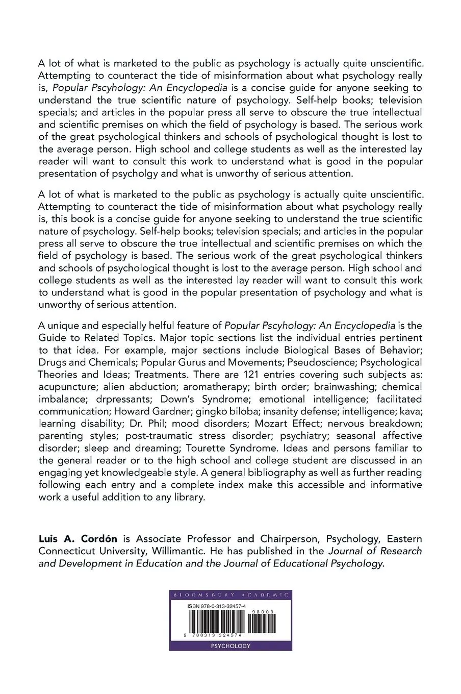 Rückseite: 9780313324574 | Popular Psychology | An Encyclopedia | Luis A. Cordón | Buch | 2005