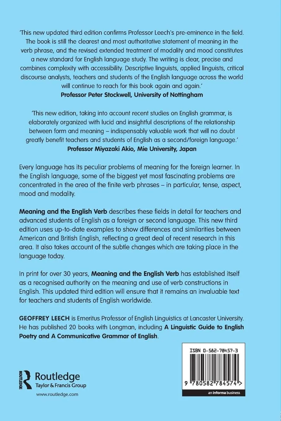 Rückseite: 9780582784574 | Meaning and the English Verb | Geoffrey N. Leech | Taschenbuch | IX