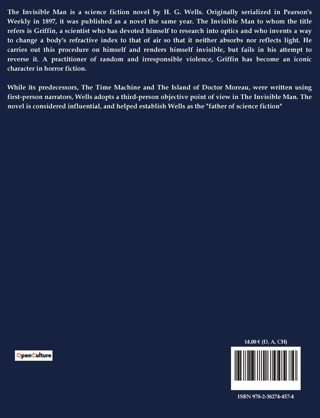 Rückseite: 9782382744574 | The Invisible Man | A Grotesque Romance by H. G. Wells | H. G. Wells