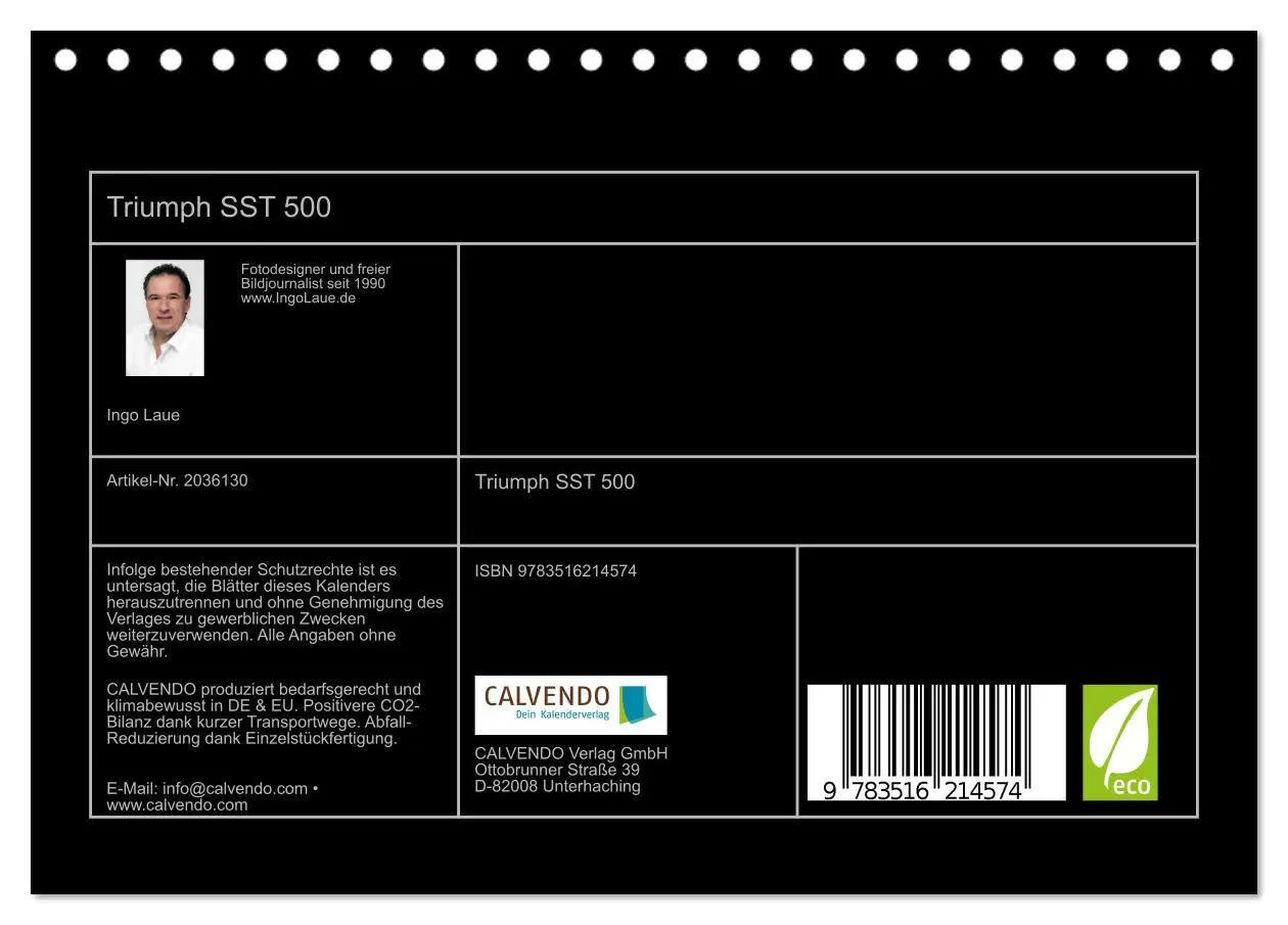 Bild: 9783516214574 | Triumph SST 500 (Tischkalender 2026 DIN A5 quer), CALVENDO...