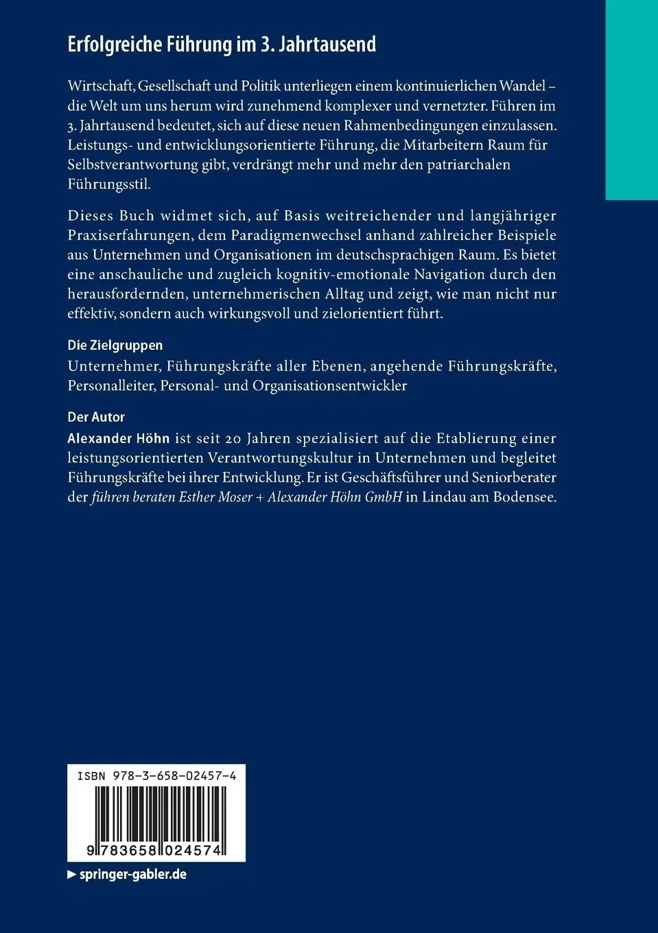 Rückseite: 9783658024574 | Erfolgreiche Führung im 3. Jahrtausend | Alexander Höhn | Taschenbuch