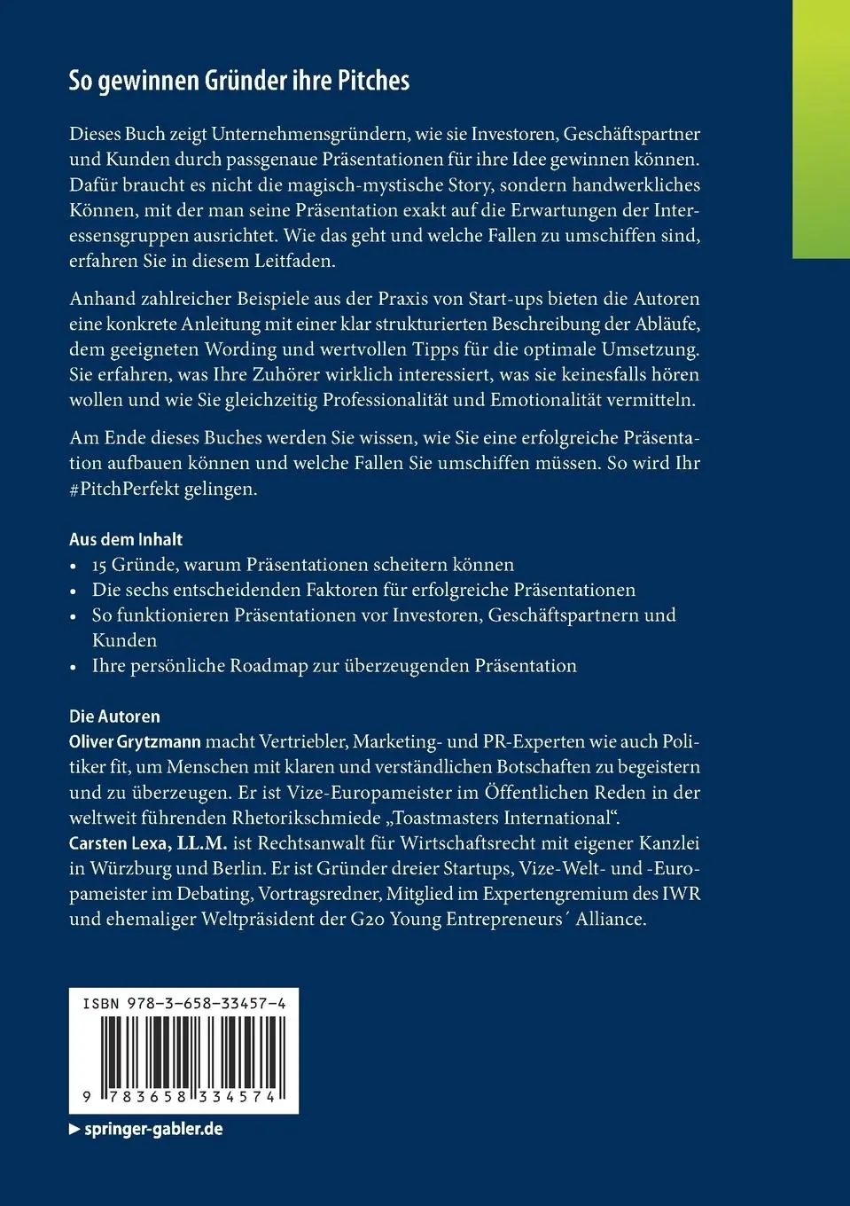 Rückseite: 9783658334574 | So gewinnen Gründer ihre Pitches | Carsten Lexa (u. a.) | Taschenbuch