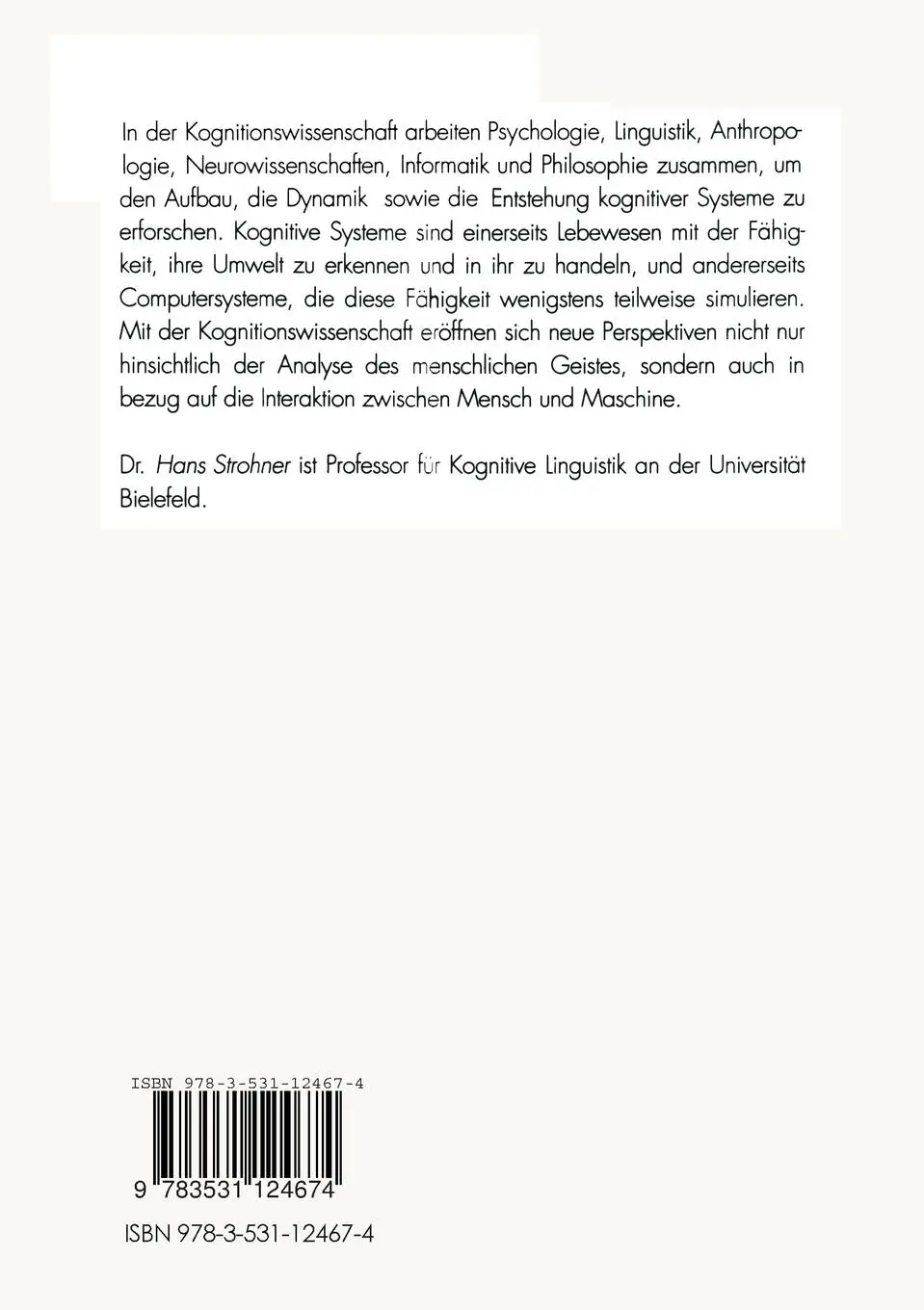 Rückseite: 9783531124674 | Kognitive Systeme | Eine Einführung in die Kognitionswissenschaft