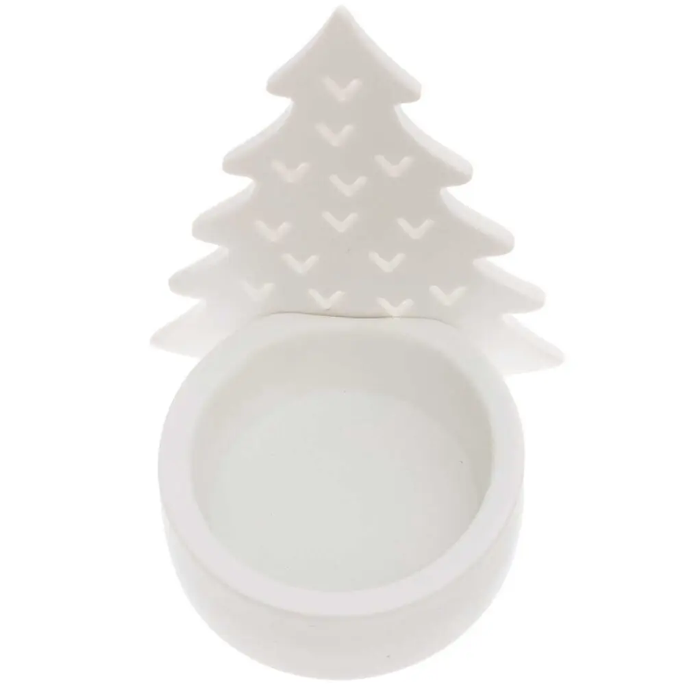Teelichthalter Tannenbaum, Keramik, weiß