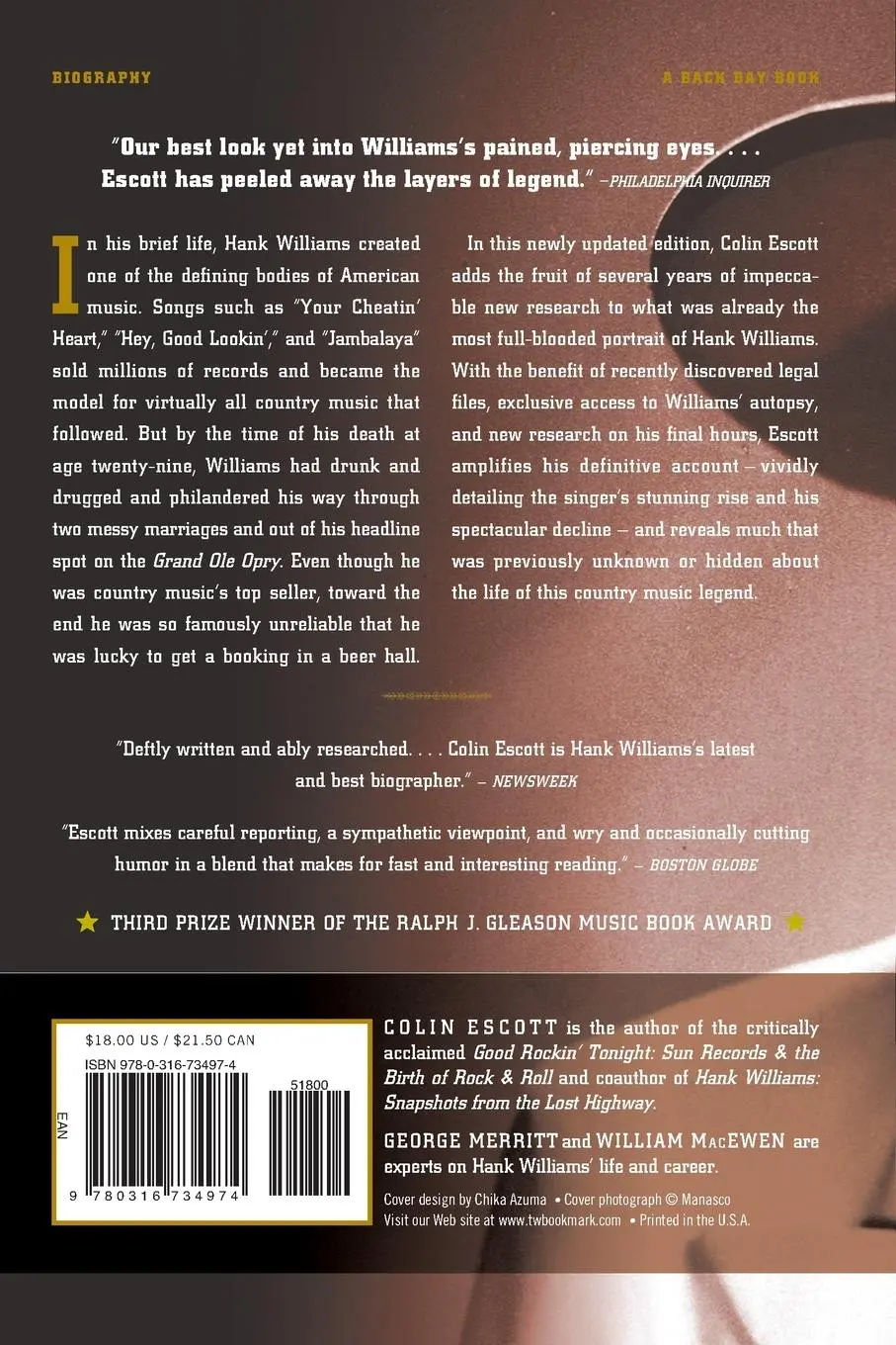 Rückseite: 9780316734974 | Hank Williams | The Biography | William Macewen (u. a.) | Taschenbuch