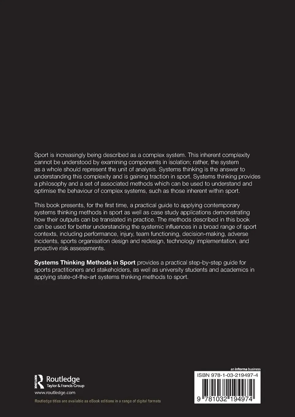 Rückseite: 9781032194974 | Systems Thinking Methods in Sport | Adam Hulme (u. a.) | Taschenbuch