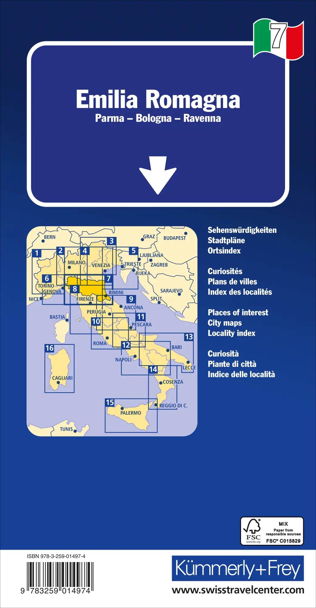 Rückseite: 9783259014974 | Kümmerly+Frey Regional-Strassenkarte 7 Emilia Romagna 1:200.000 | AG