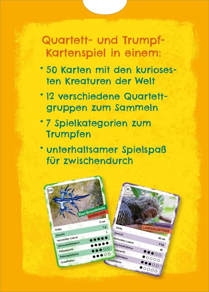 Rückseite: 4014489135074 | Das verrückte Quartett | Tier-Quartett und Trumpf-Kartenspiel | Buck
