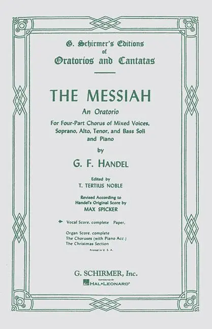 Cover: 9780793505074 | Messiah (Oratorio, 1741) | Complete Vocal Score Satb | Handel | Buch