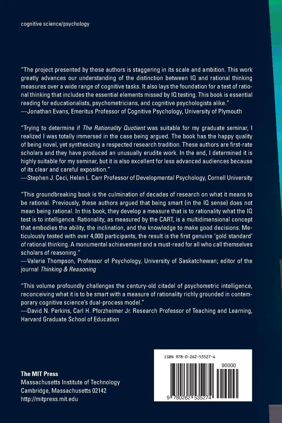 Rückseite: 9780262535274 | The Rationality Quotient | Toward a Test of Rational Thinking | Buch