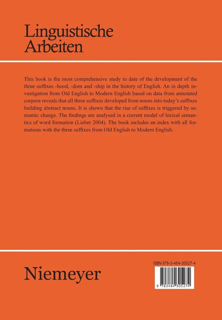 Rückseite: 9783484305274 | Lexical Semantics and Diachronic Morphology | Carola Trips | Buch | IX