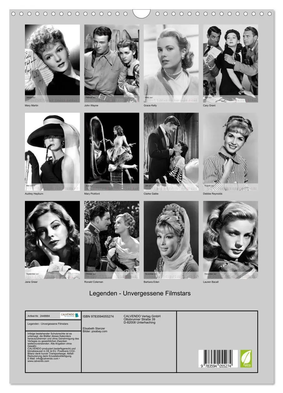Bild: 9783594055274 | Legenden - Unvergessene Filmstars (Wandkalender 2027 DIN A3 hoch),...