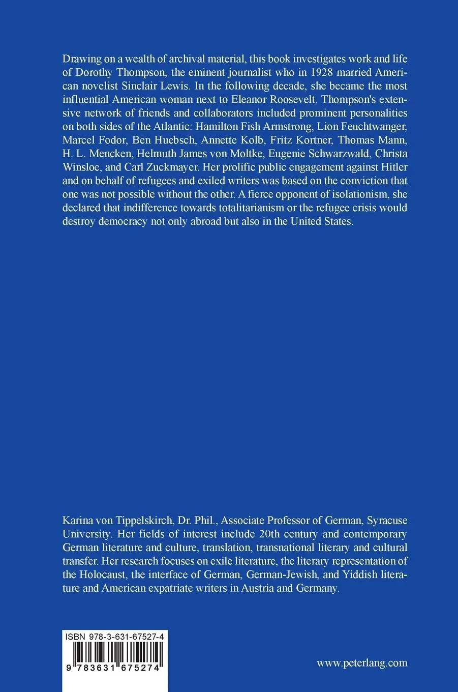 Rückseite: 9783631675274 | Dorothy Thompson and German Writers in Defense of Democracy | Buch