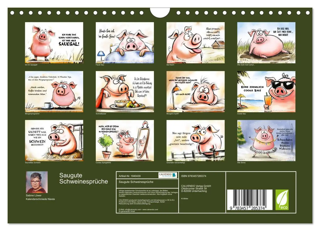 Bild: 9783457285374 | Saugute Schweinesprüche (Wandkalender 2026 DIN A4 quer), CALVENDO...