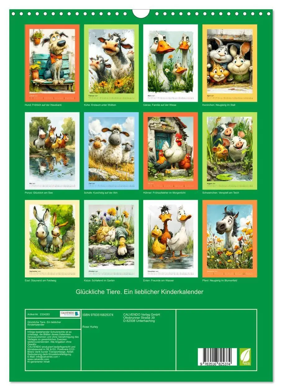 Bild: 9783516825374 | Glückliche Tiere. Ein lieblicher Kinderkalender (Wandkalender 2027...