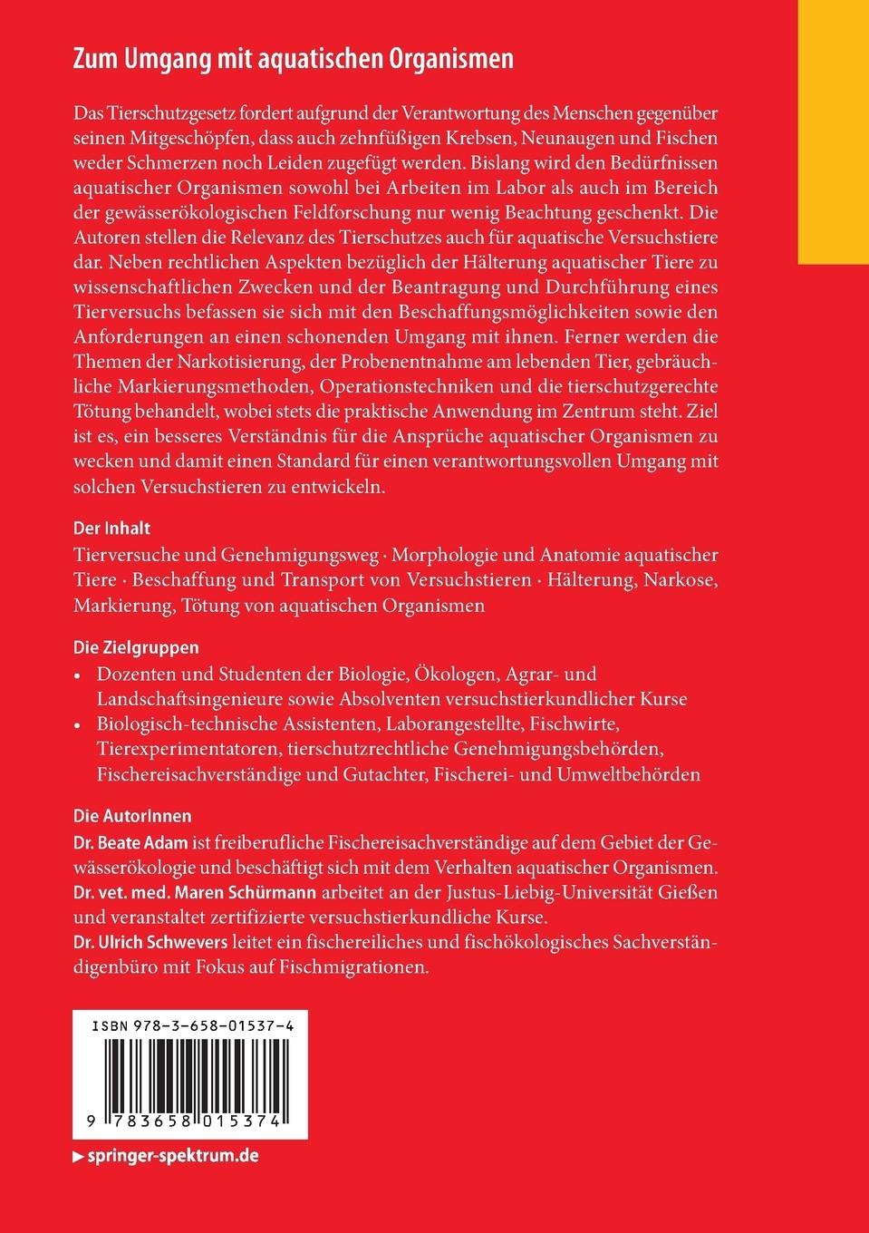 Rückseite: 9783658015374 | Zum Umgang mit aquatischen Organismen | Beate Adam (u. a.) | Buch | ix