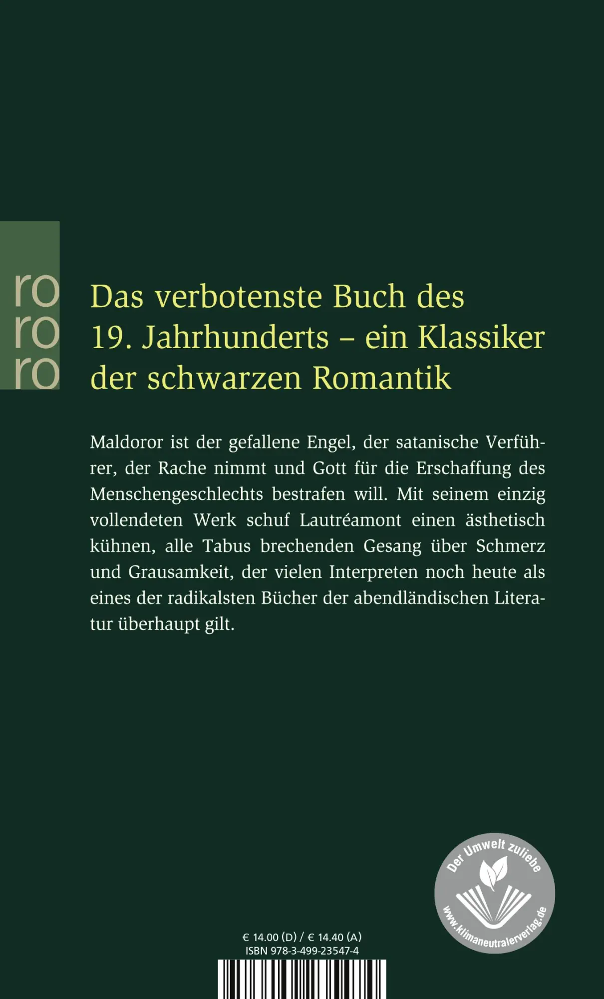 Rückseite: 9783499235474 | Die Gesänge des Maldoror | Lautreamont | Taschenbuch | 272 S. | 2004