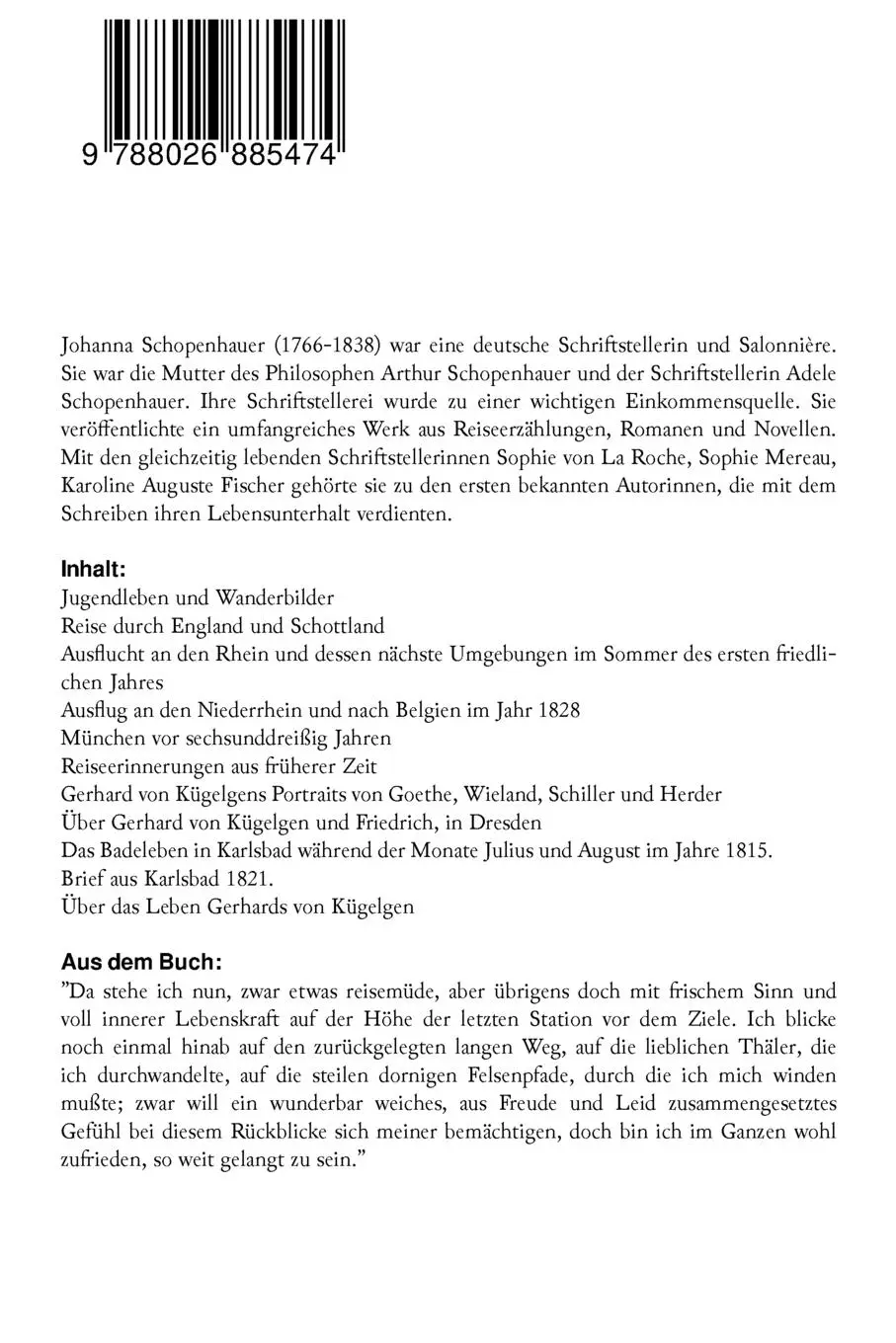 Rückseite: 9788026885474 | Johanna Schopenhauer | Johanna Schopenhauer | Taschenbuch | Englisch