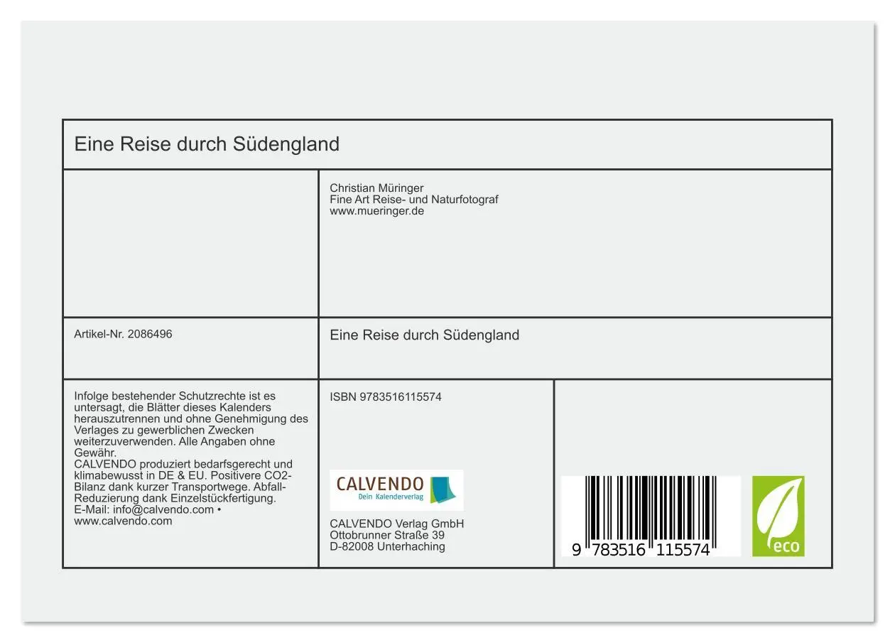 Bild: 9783516115574 | Eine Reise durch Südengland (Tischkalender 2026 DIN A5 quer),...