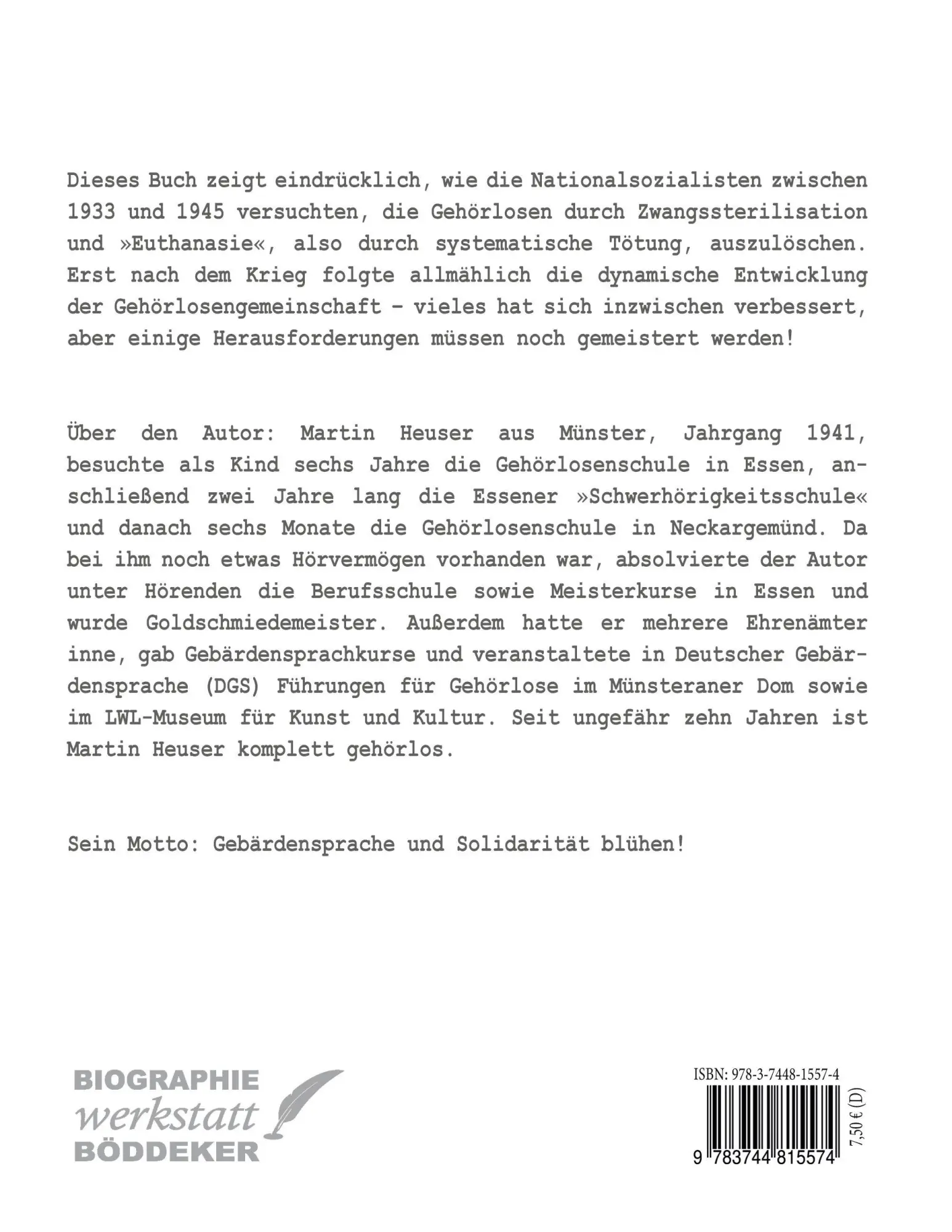 Rückseite: 9783744815574 | Zwangssterilisation und "Euthanasie" von Gehörlosen und Aufbruch zu...