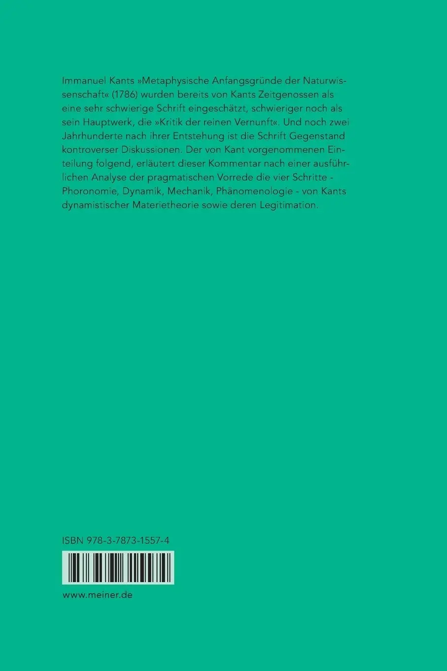 Rückseite: 9783787315574 | Kants Metaphysische Anfangsgründe der Naturwissenschaft | Pollok