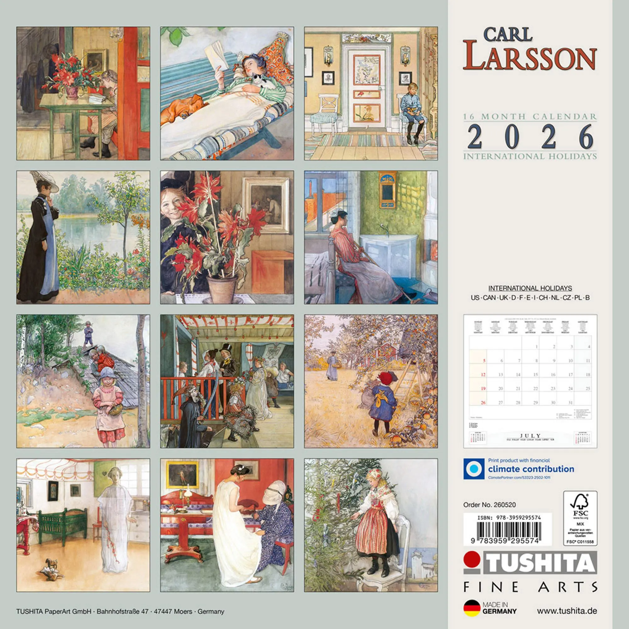 Rückseite: 9783959295574 | Carl Larsson 2026 | Kalender 2026 | Kalender | Tushita Fine Arts