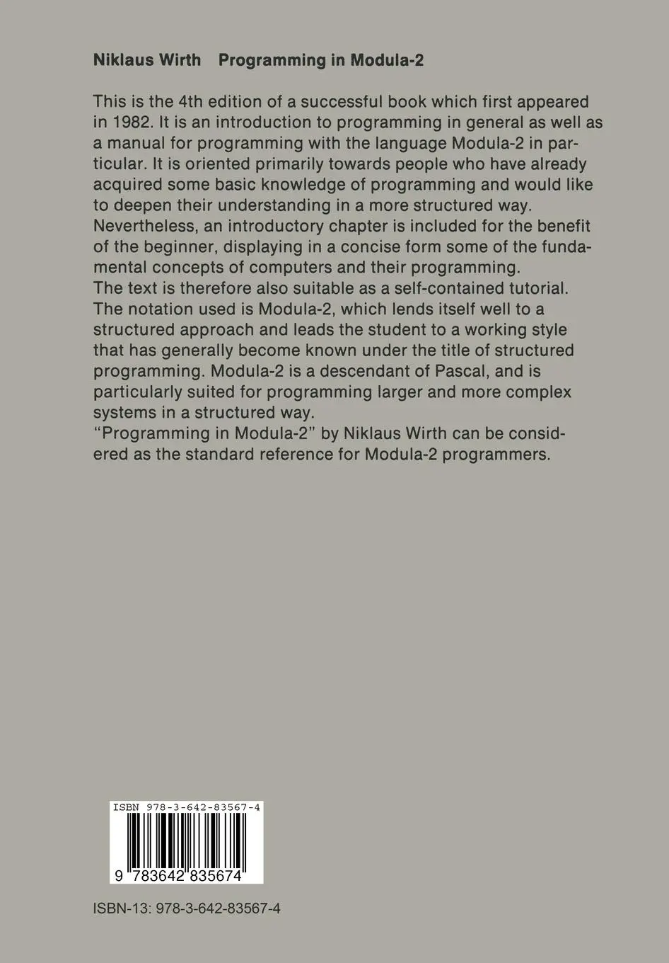 Rückseite: 9783642835674 | Programming in Modula-2 | Niklaus Wirth | Taschenbuch | ii | Englisch