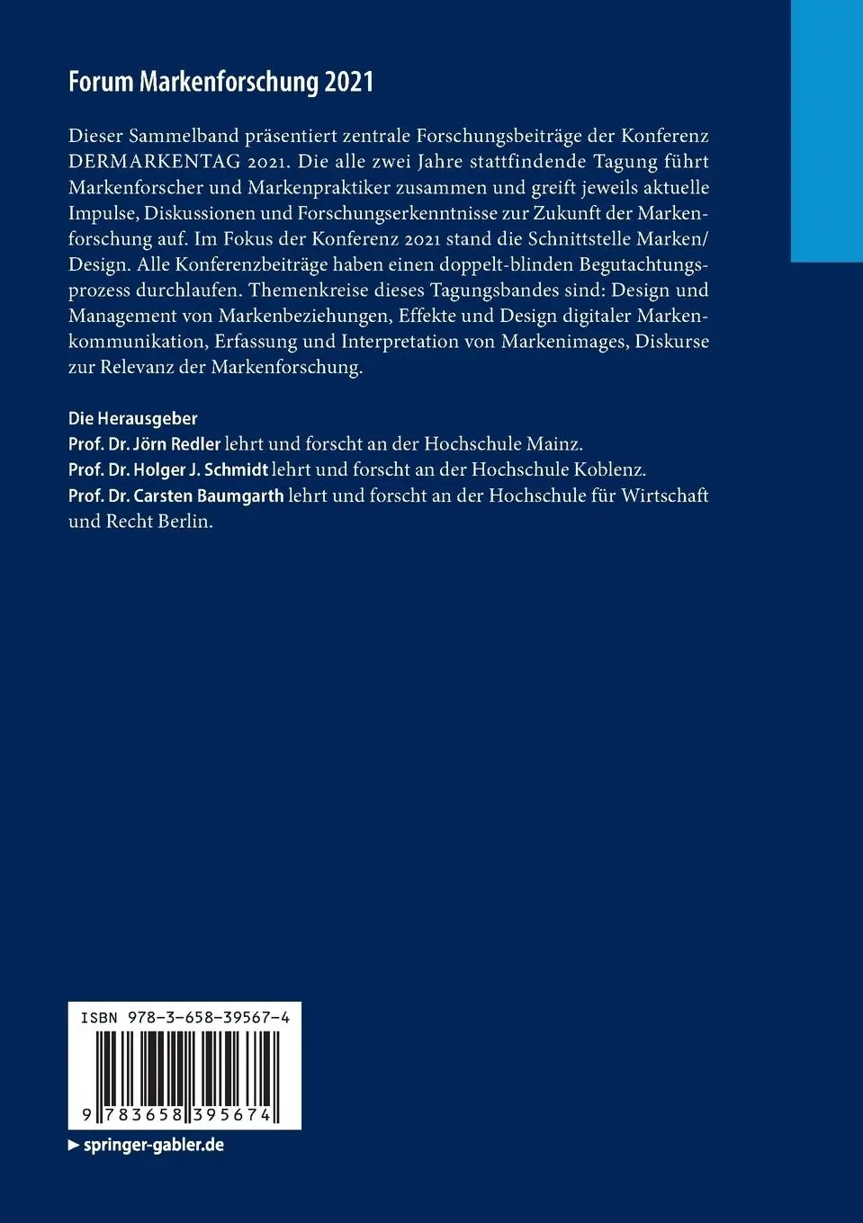 Rückseite: 9783658395674 | Forum Markenforschung 2021 | Tagungsband der Konferenz DERMARKENTAG