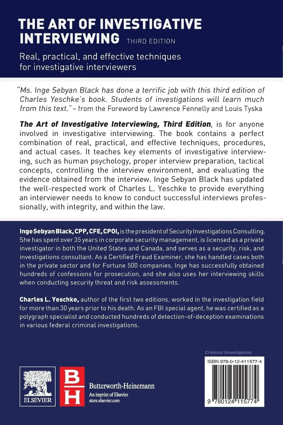Rückseite: 9780124115774 | The Art of Investigative Interviewing | Inge Sebyan Black | Buch