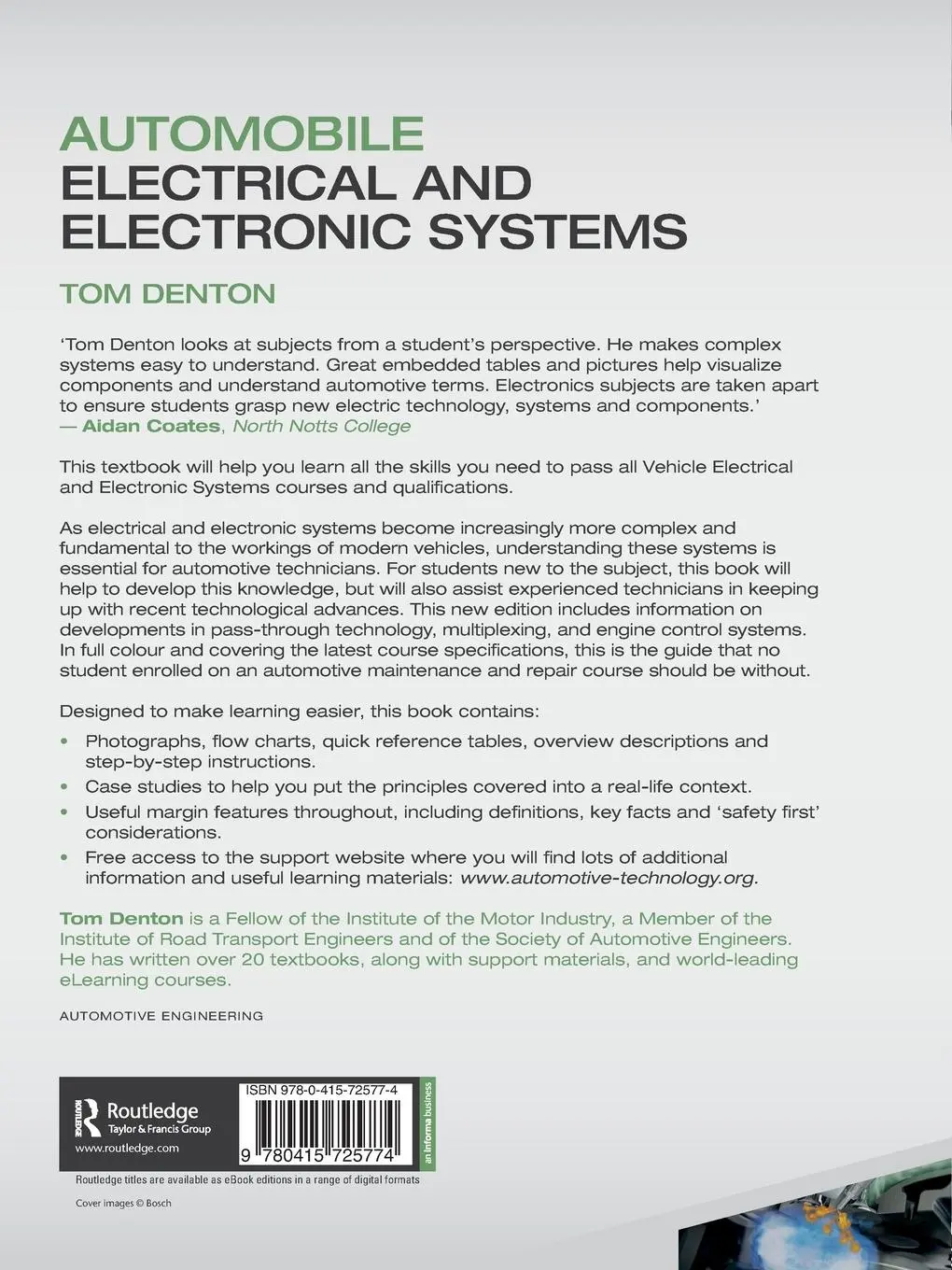 Rückseite: 9780415725774 | Automobile Electrical and Electronic Systems | Tom Denton | Buch