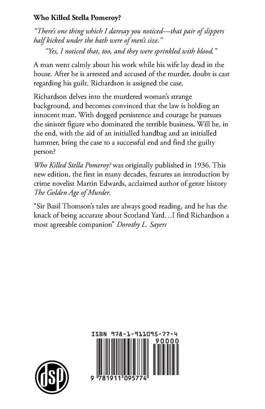 Rückseite: 9781911095774 | Who Killed Stella Pomeroy? | An Inspector Richardson Mystery | Thomson