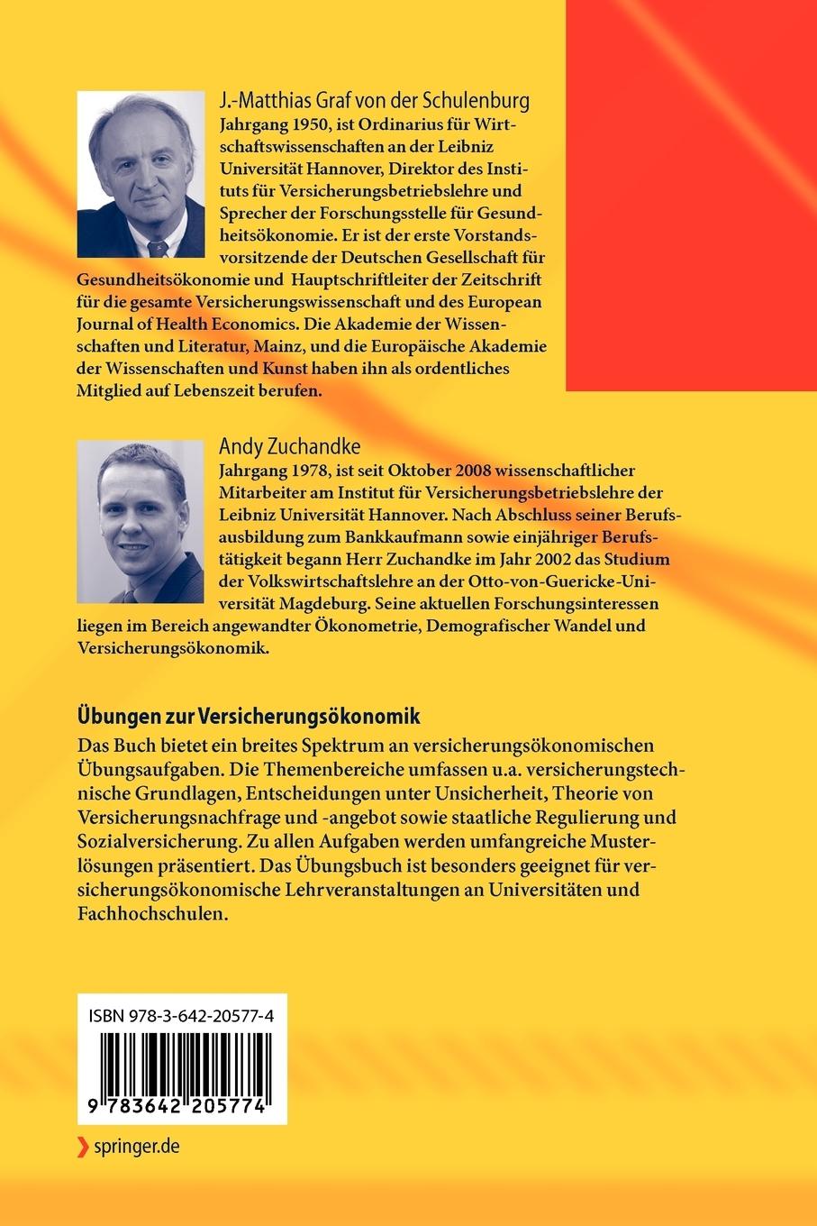 Rückseite: 9783642205774 | Übungen zur Versicherungsökonomik | Schulenburg (u. a.) | Taschenbuch