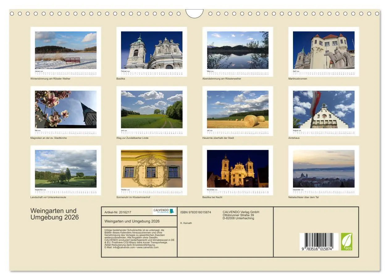 Bild: 9783516015874 | Weingarten und Umgebung 2026 (Wandkalender 2026 DIN A3 quer),...