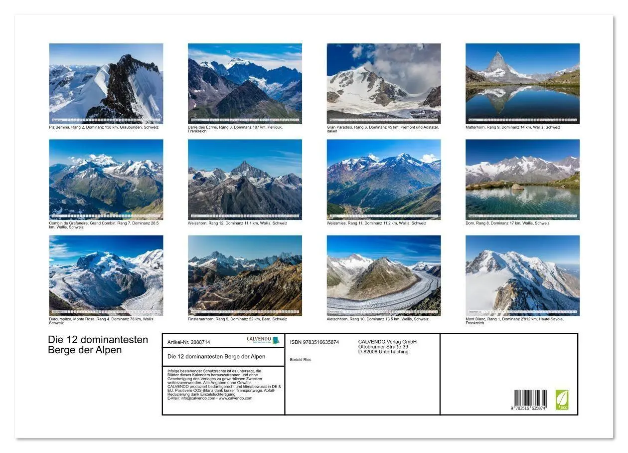 Bild: 9783516635874 | Die 12 dominantesten Berge der Alpen (Wandkalender 2026 DIN A2...