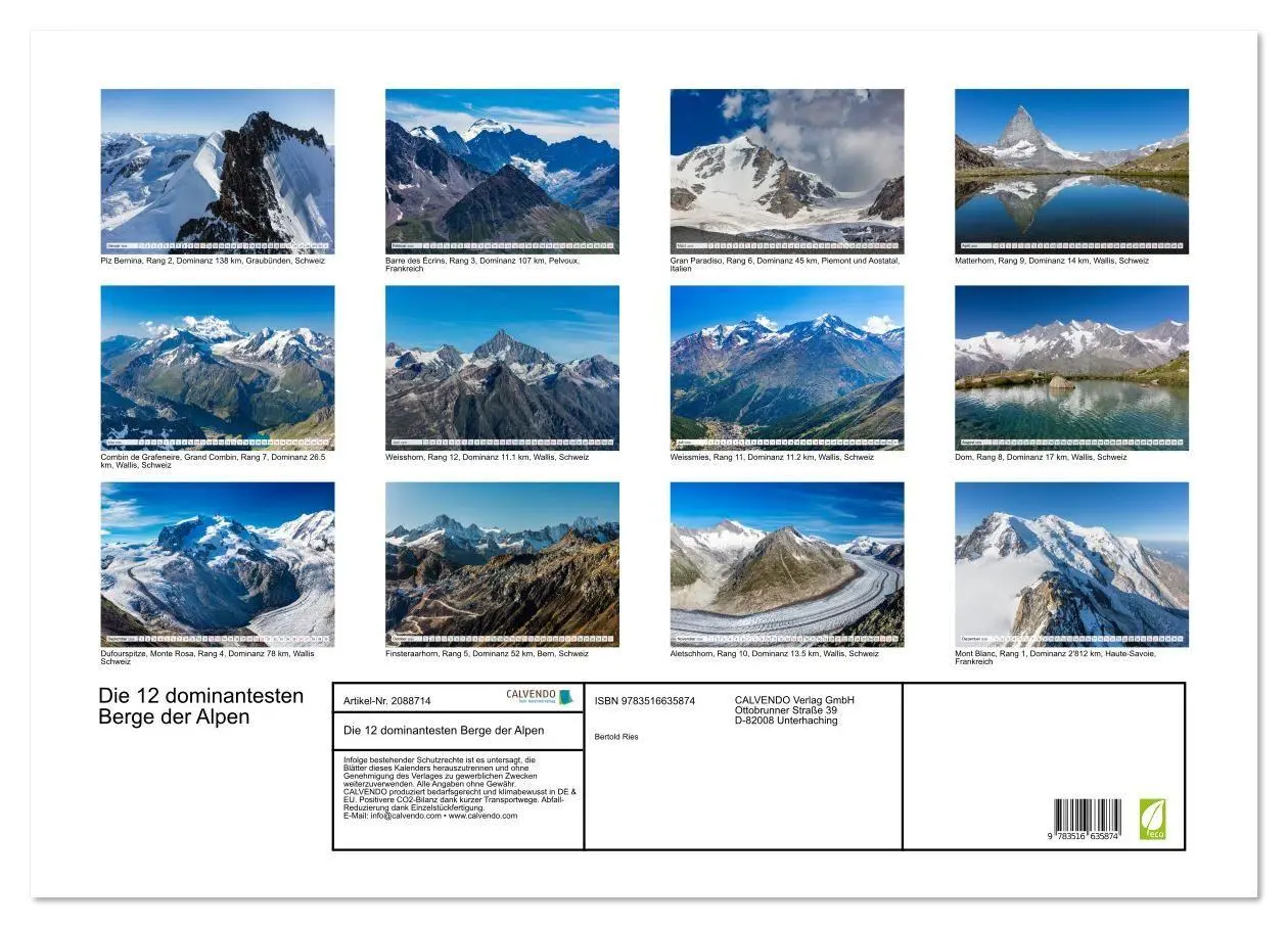 Bild: 9783516635874 | Die 12 dominantesten Berge der Alpen (Wandkalender 2026 DIN A2...