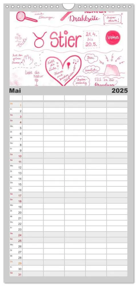 Bild: 9783457116074 | Familienplaner 2025 - Sternzeichen-Kalender mit 5 Spalten...