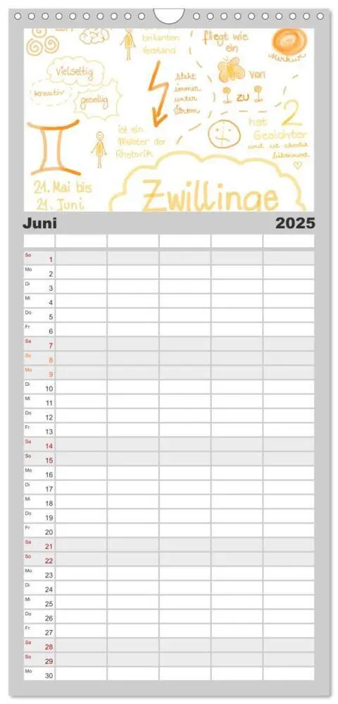 Bild: 9783457116074 | Familienplaner 2025 - Sternzeichen-Kalender mit 5 Spalten...