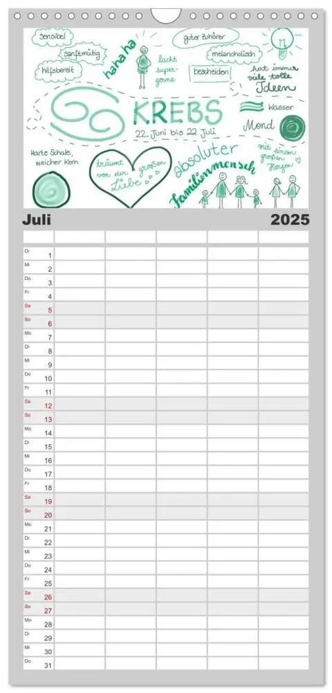 Bild: 9783457116074 | Familienplaner 2025 - Sternzeichen-Kalender mit 5 Spalten...