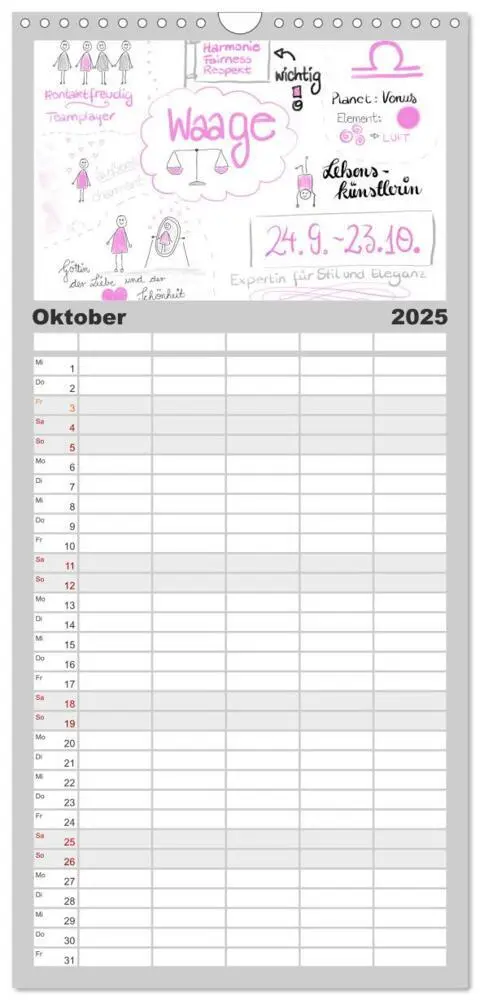 Bild: 9783457116074 | Familienplaner 2025 - Sternzeichen-Kalender mit 5 Spalten...