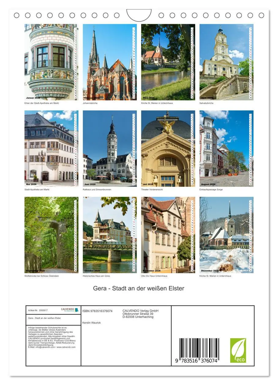 Bild: 9783516376074 | Gera - Stadt an der weißen Elster (Wandkalender 2026 DIN A4 hoch),...