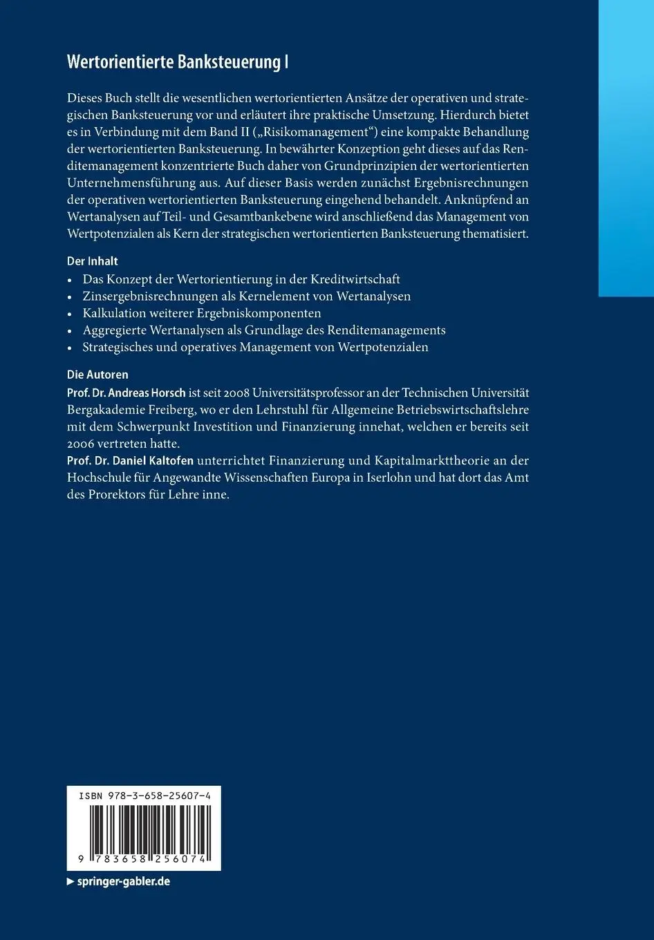 Rückseite: 9783658256074 | Wertorientierte Banksteuerung I | Renditemanagement | Kaltofen (u. a.)