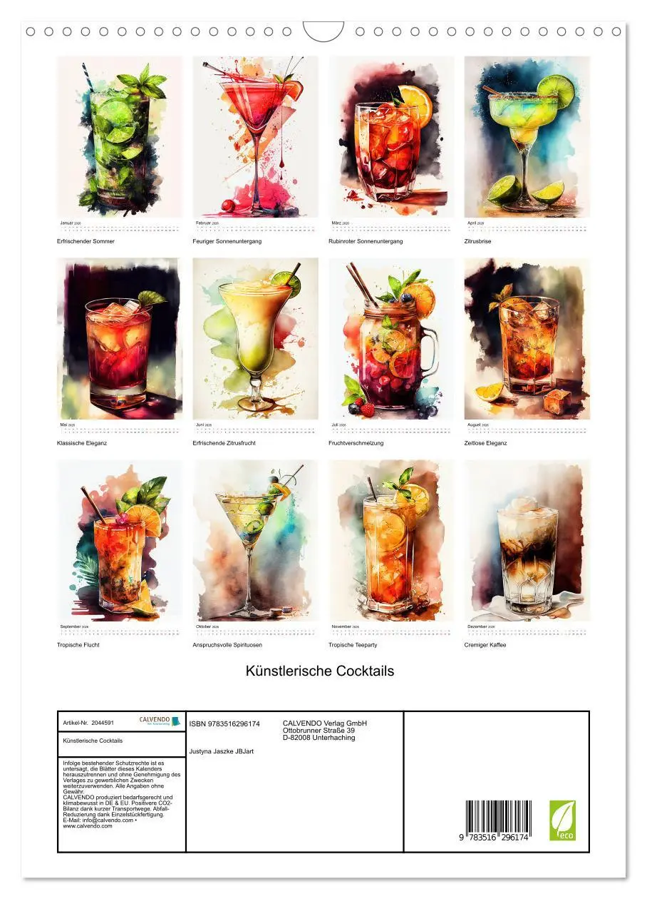 Bild: 9783516296174 | Künstlerische Cocktails (Wandkalender 2026 DIN A3 hoch), CALVENDO...