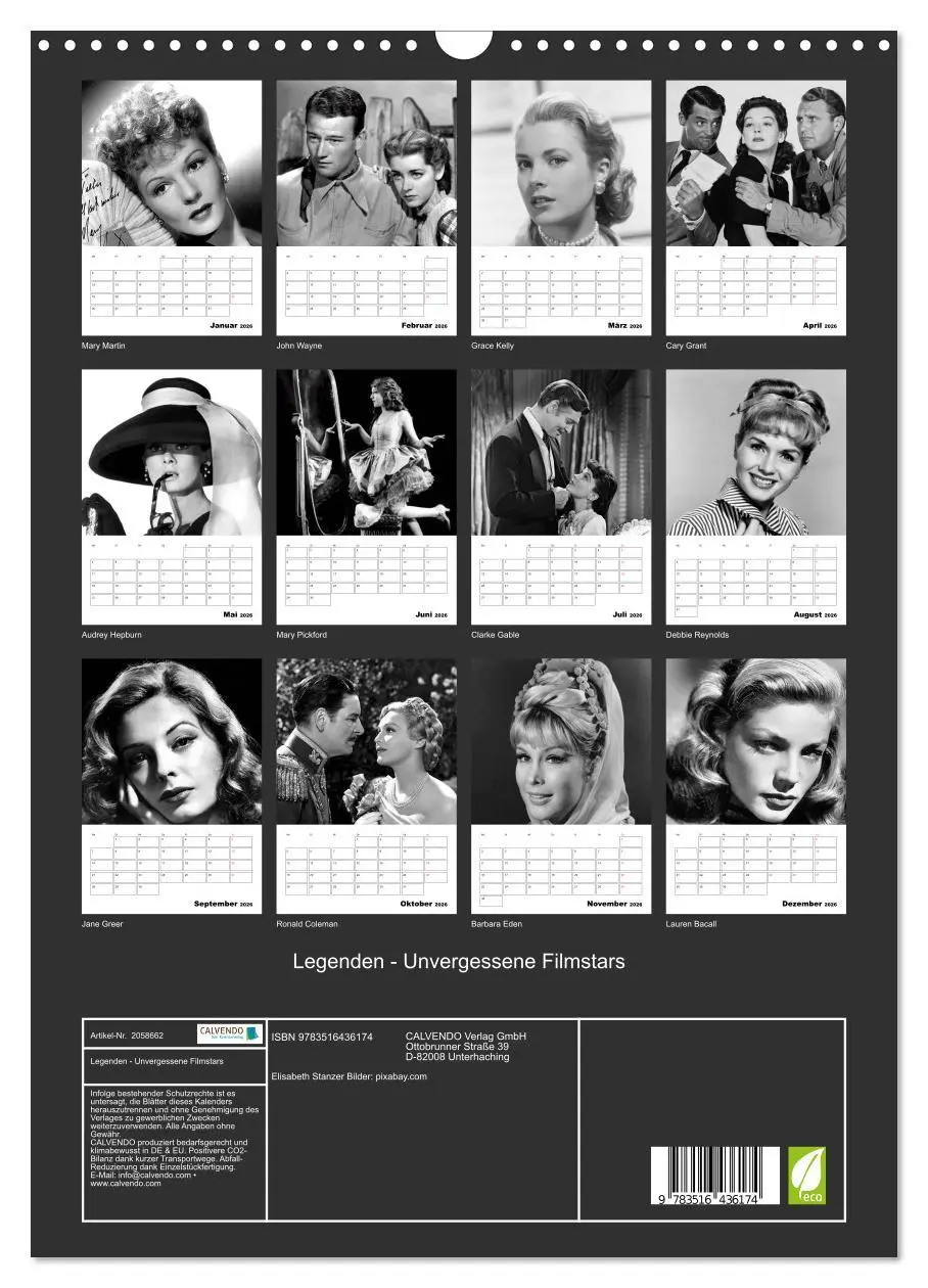 Bild: 9783516436174 | Legenden - Unvergessene Filmstars (Wandkalender 2026 DIN A3 hoch),...