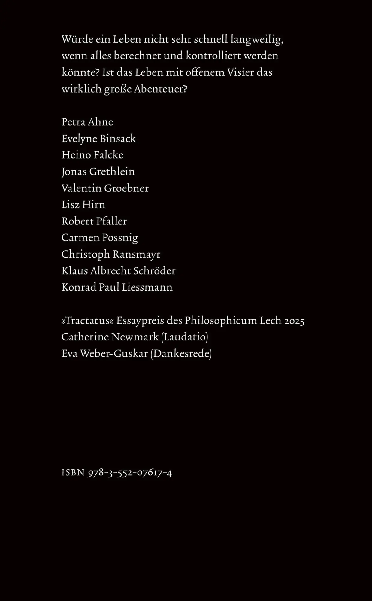 Bild: 9783552076174 | Abenteuer | Lob der Unverfügbarkeit (Philosophicum Lech 28) | Buch