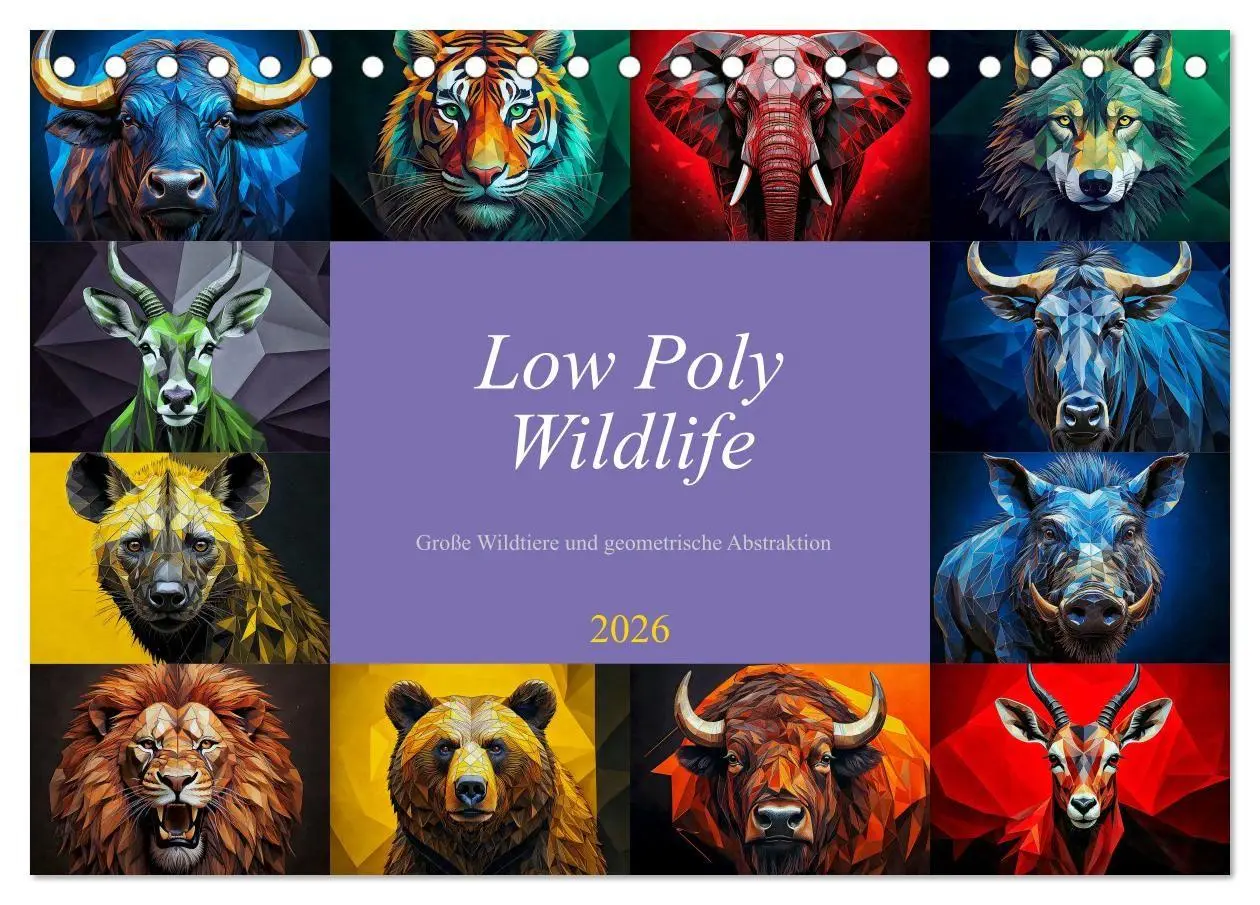 Cover: 9783516726374 | Low Poly Wildlife (Tischkalender 2026 DIN A5 quer), CALVENDO...